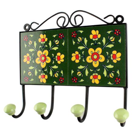 Forest Green Ceramic Tile Hook